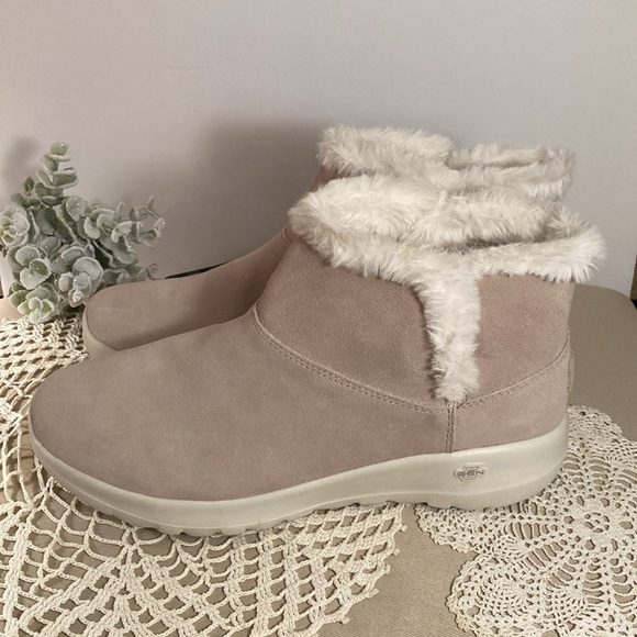 Skechers Taupe Suede Booties With Faux Fur Lining Women’s Size 9 - Picture 9 of 14